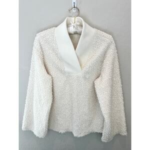 ZARA TRAFALUC | Ivory White Fuzzy Teddy Fleece Contemporary Pullover | Small